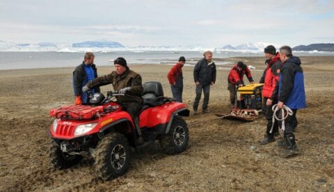 Czech scientists working with an ATV in the field near James Ross Island. Photo: Czech Antarctic Programme