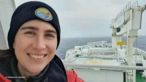 Dr Nicole Taylor aboard the South African icebreaker SA Agulhas II where she did her seasickness study. Photo: Stellenbosch University